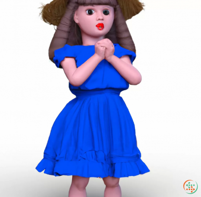 A doll wearing a blue dress