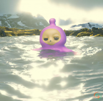 A cartoon character floating in water