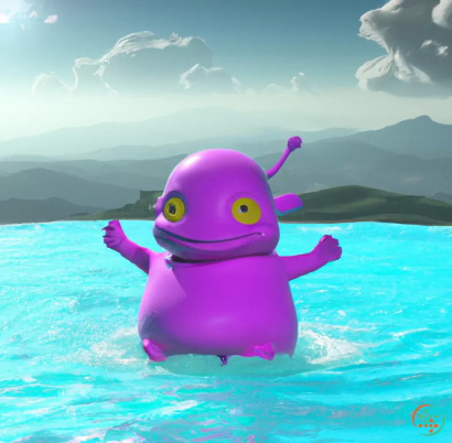 A purple toy in water