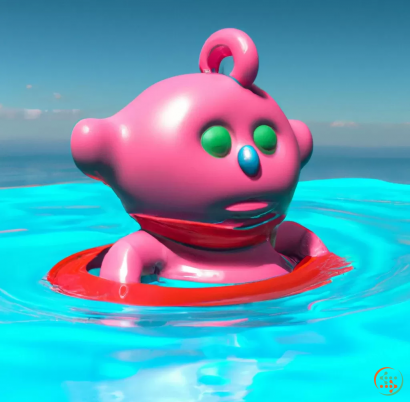 A pink toy on a reflective surface