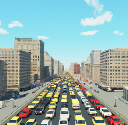 A busy highway in a city