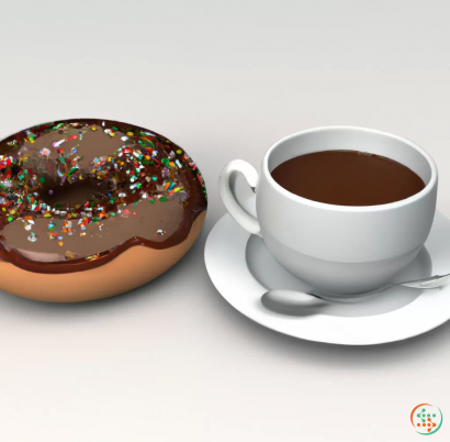 A cup of coffee next to a donut with sprinkles