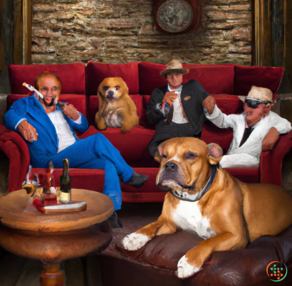 A group of men and a dog sitting on a couch