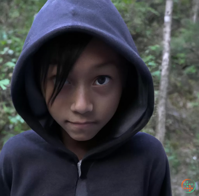 A boy wearing a hood