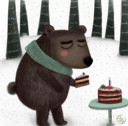 A stuffed bear next to a birthday cake