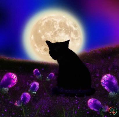 A cat sitting in front of a full moon