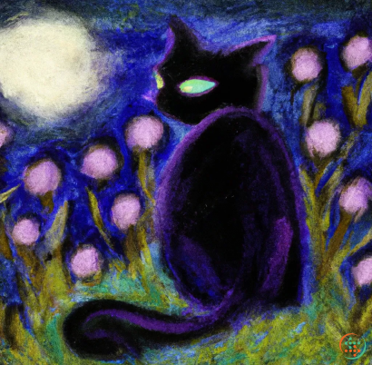 A cat with a purple and green background