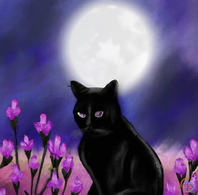 A black cat in front of a full moon