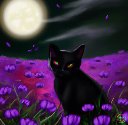 A cat in a field of purple flowers