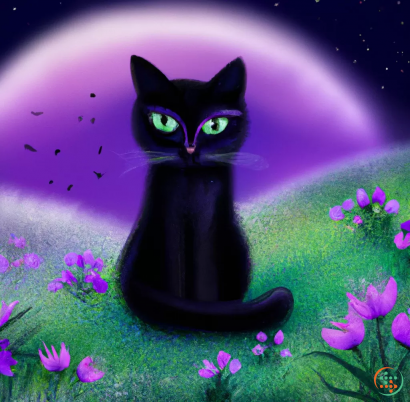 A black cat with green eyes