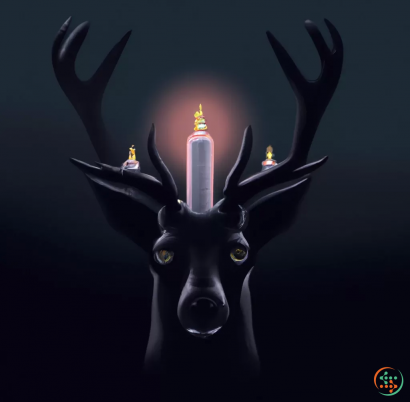 A moose with a lit candle on its head