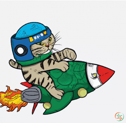 Logo - a cat wearing a hat boxing with a turtle on a rocket