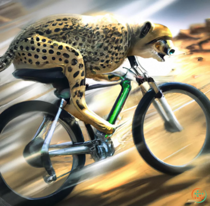 A cheetah on a bicycle