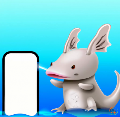 Icon - Photorealistic a cute axolote send a message on a smartphone