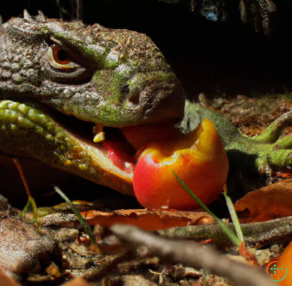 A frog eating a fruit