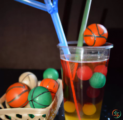 A couple of plastic cups with colorful balls in them