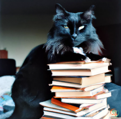 A cat lying on a pile of books