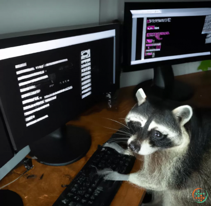 A raccoon sitting in front of a computer monitor