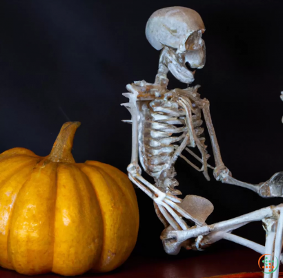 Skeleton with a skull and pumpkin