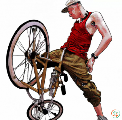 A man in a wheelchair with a bicycle