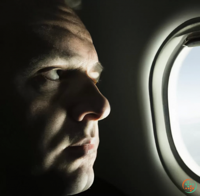 A man looking out of an airplane window