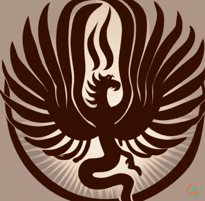 Logo - A medieval-style phoenix silhouette breathing out coffee steam, with a coffee farmer or a coffee bean in the center