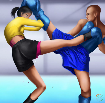 A man and woman in blue fighting