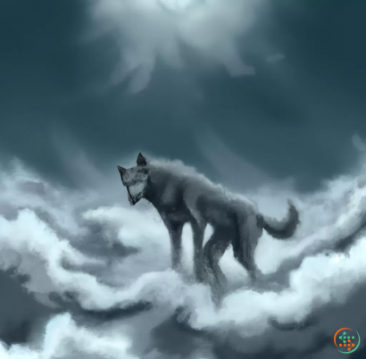 A wolf standing on a cloud