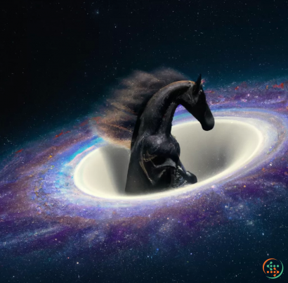 A black horse on a planet