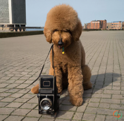 A teddy bear holding a camera