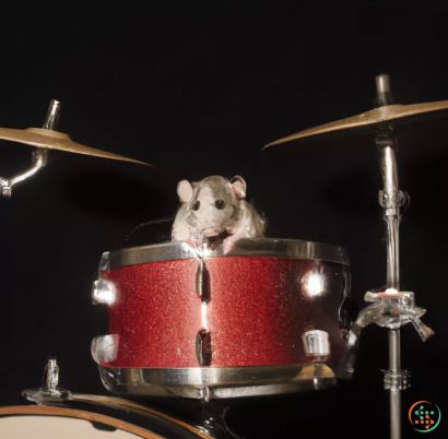 A small animal playing drums