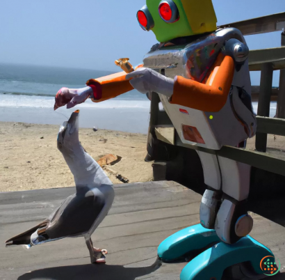 A bird next to a scooter on a beach