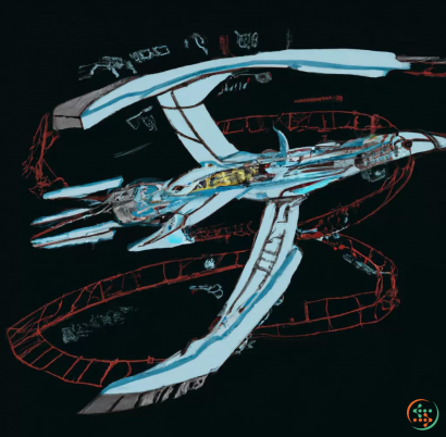 Diagram - Digital Art of a starship  in the style of Julie Mehretu
