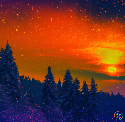A colorful sky over trees