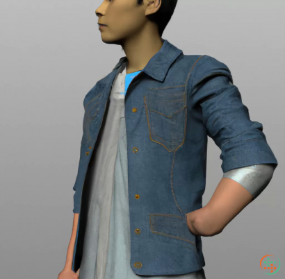 A person wearing a denim jacket