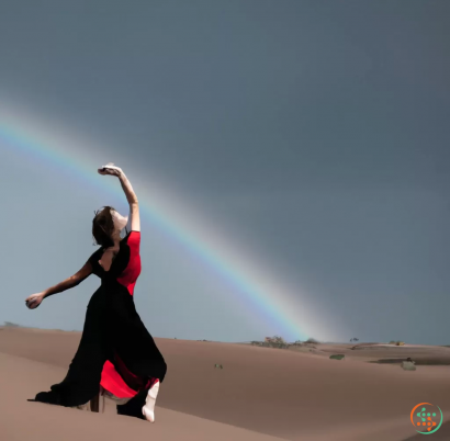 A woman in a black dress dancing on a sandy beach