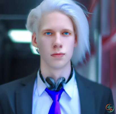 A man with white hair and a blue tie