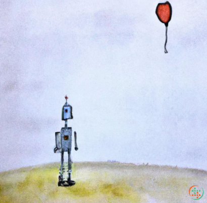 A robot with a red balloon