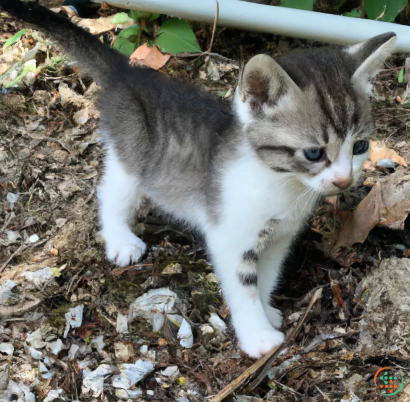 A kitten walking on leaves
