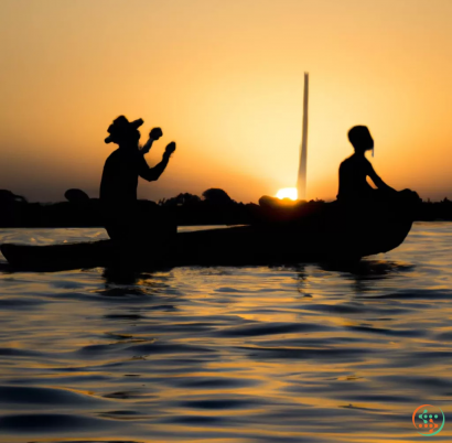 A couple of people in a boat