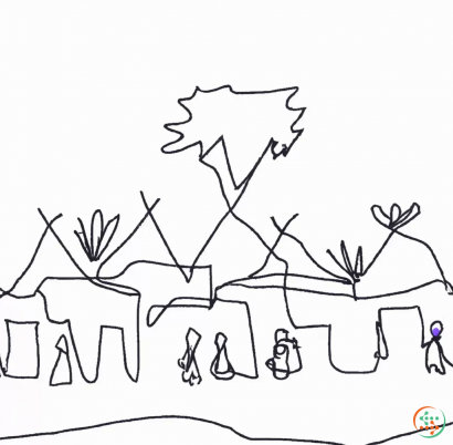Diagram - One Line Drawing of african village