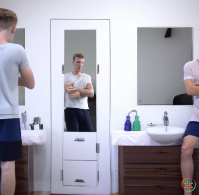 A person taking a selfie in a bathroom mirror