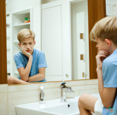 A boy in a blue shirt