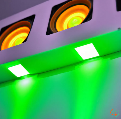 A close up of a green and yellow light