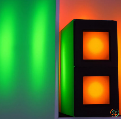 Shape - Ai music ambient led lighting with green and orange scene; brightly lit with white