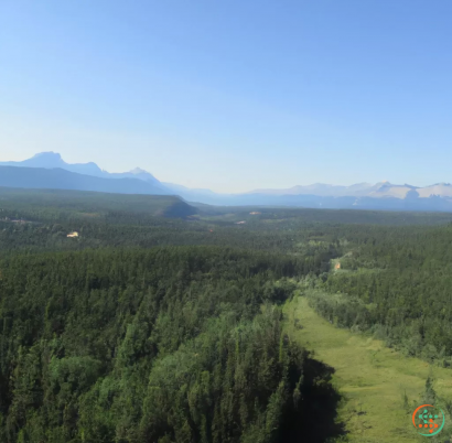 A landscape with trees and mountains in the background