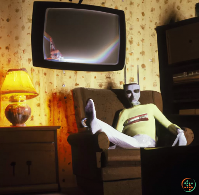 A person sitting in a chair in front of a television