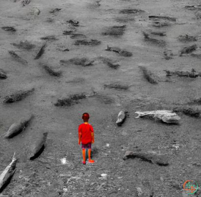 A child standing on a beach