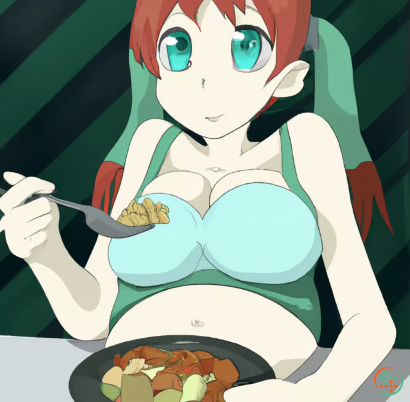 Icon - An anime girl devouring food with a huge belly