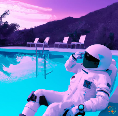 A person in a space suit by a pool
